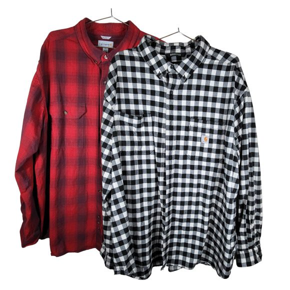 Carhartt Other - Carhartt Men's 3XL Button Up Shirt Lot of 2 Red Plaid White/Black Buffalo Plaid